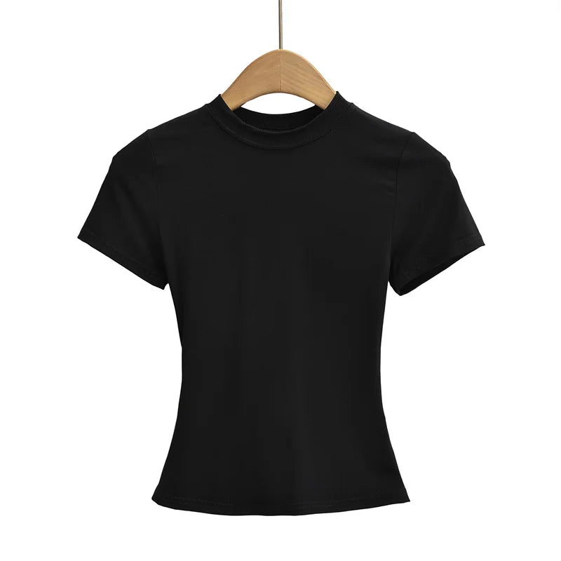 2024 New High Quality Casual T shirt Sexy Slim Short Sleeves Fashion Trend Solid Women Clothing y2k Tops - Tasawoq