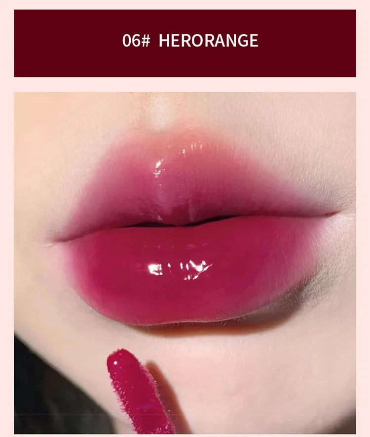 Lightly Glass Water Gloss Herorange Lip Glaze Mirror Moisturizing Plump Lips Not Easy To Stick To The Cup Long-Lasting Makeup - Tasawoq