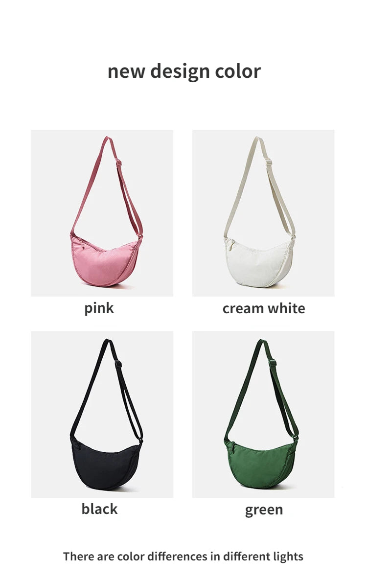 Solid Color Women's Portable Shoulder Bag Simple Female Nylon Cloth Padded Crossbody Bags Travel Purse Handbags Messenger Bag - Tasawoq