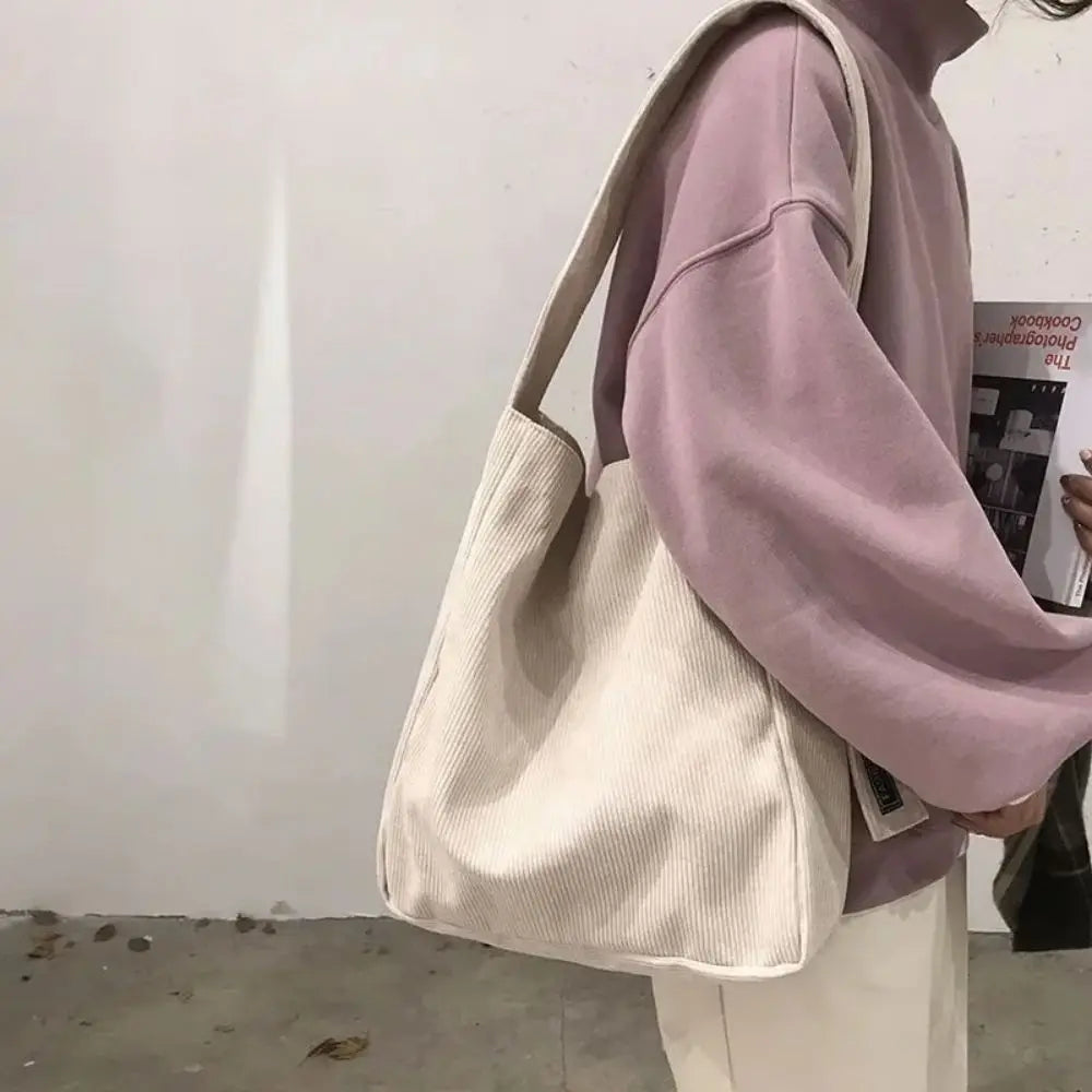 Fashion Women Corduroy Shoulder Bags Soft Handbags Tote Bags Girls Students Large Capacity Bags - Tasawoq