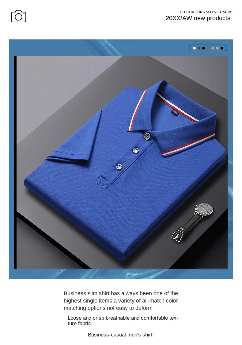 2024 Solid Color Polo Shirt Men's Business Polo Collar Half sleeved Top 2024 Summer Casual Short sleeved T-shirt for Men an - Tasawoq