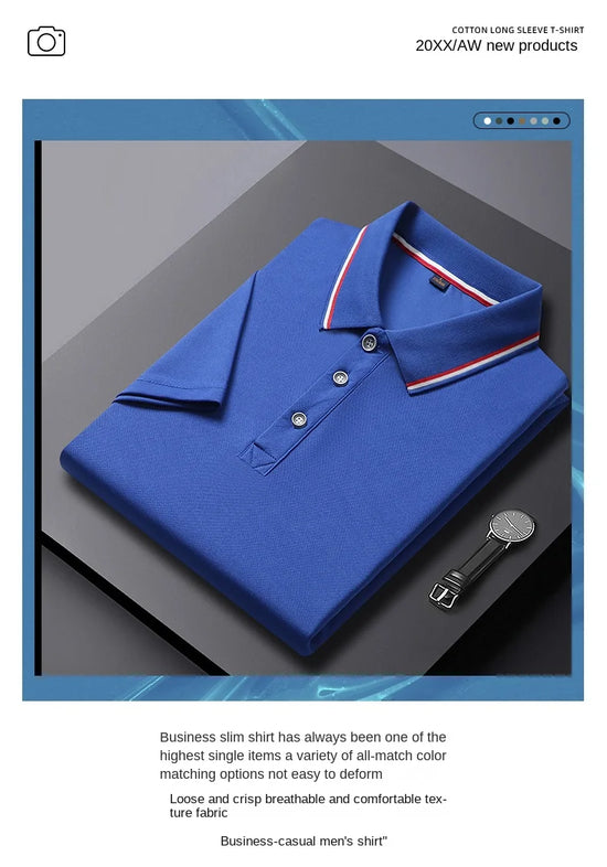 2024 Solid Color Polo Shirt Men's Business Polo Collar Half sleeved Top 2024 Summer Casual Short sleeved T-shirt for Men an - Tasawoq