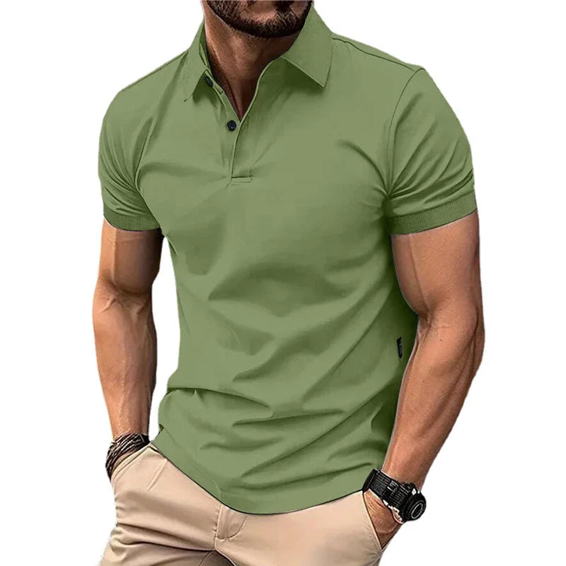 Summer Men's Solid Color Polo Shirt Short Sleeve Lapel Button Tshirts for Men Casual Streetwear Lightweight Jogging Tops - Tasawoq