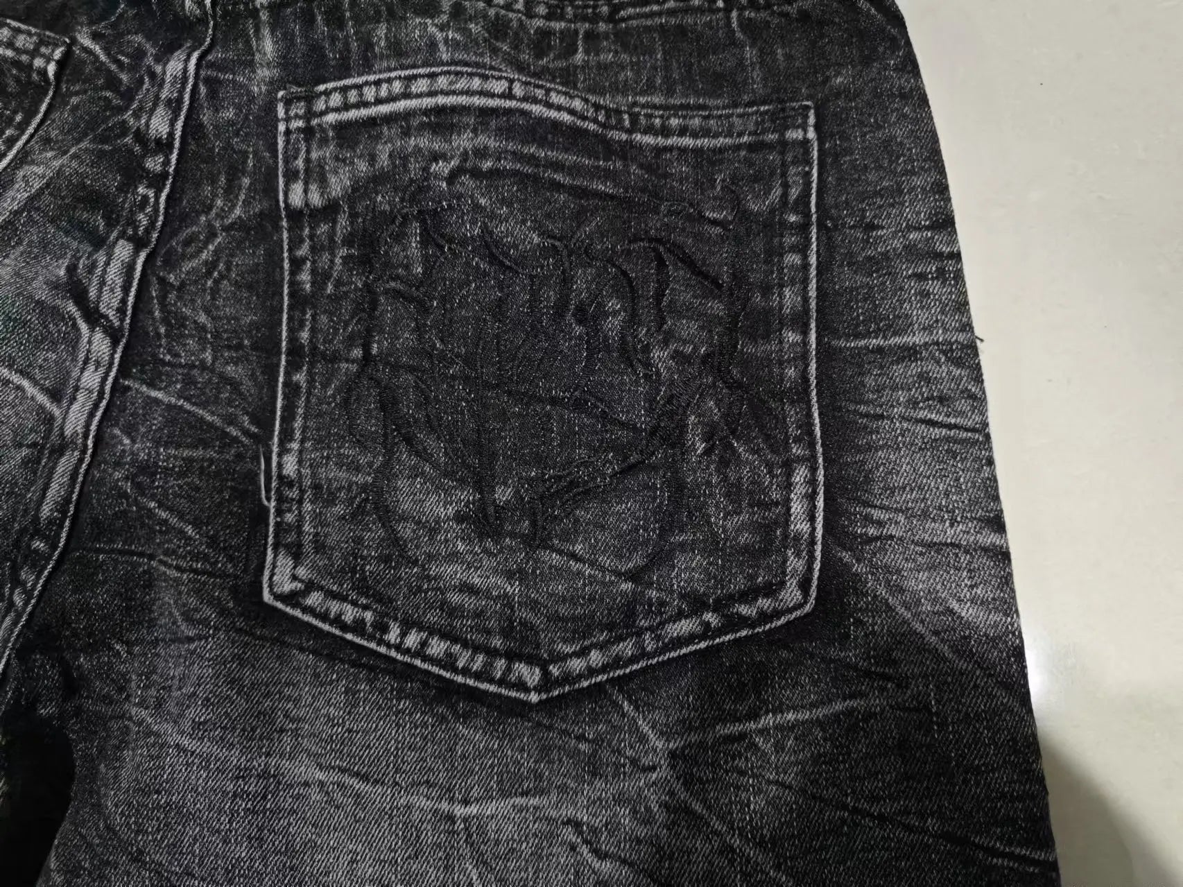 Gothic Retro Oversized Baggy Fit Unisex Mopping Pants Y2K Phantom Jeans High Street Spider Embroidered Patch Hip Hop Streetwear - Tasawoq