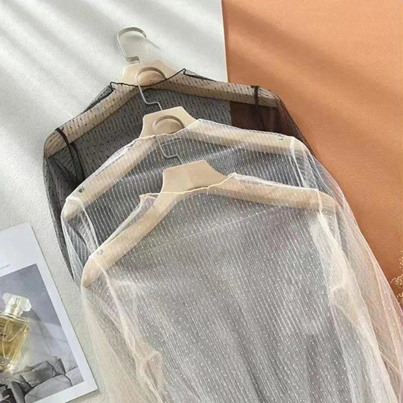 Sexy Women Mesh T-Shirts See-Through Perspective Tshirt Sunscreen Tops Long Sleeve Bottoming Shirts Club Party Black Tee Shirts - Tasawoq