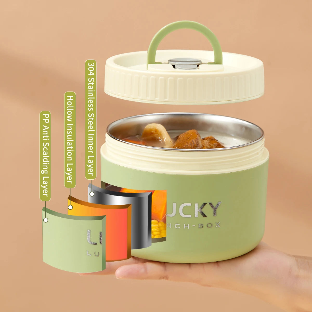 WORTHBUY Portable Sealed Thermal Lunch Box For Kids Stackable Microwave 304 Stainless Steel Bento Box Insulated Food Container