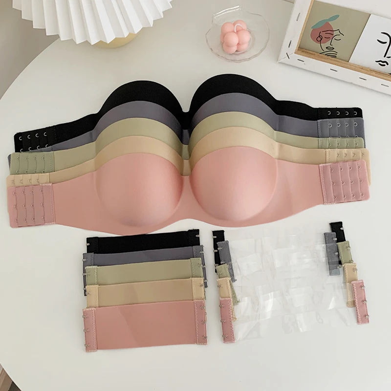 FINETOO Front Closure Sexy Push Up Bra Women Invisible Bras Underwear Lingerie For Female Brassiere Strapless Seamless Bralette - Tasawoq