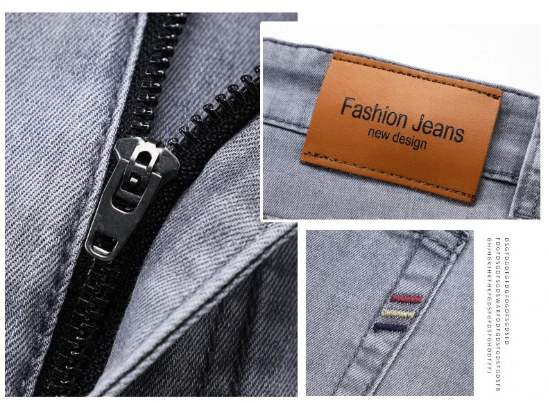 Summer Thin Men's Elastic Cotton Jeans Fashion Gray Comfortable Business Straight Casual Pants Brand Male Clothes Trousers - Tasawoq