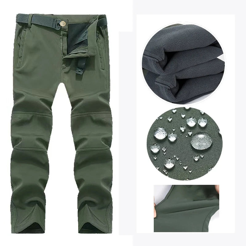 Men's Autumn Winter SoftShell Fleece Waterproof Jackets Male Hood Coats Fishing Hiking Camping Climbing Skiing Pants Trousers - Tasawoq