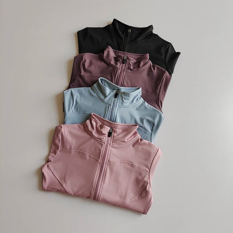 Outdoor Sports Long Sleeved Women Slim Yoga Clothes Quick Dry Zipper Cardigan Stand Up Collar Jacket Running Fitness Jacket Top - Tasawoq