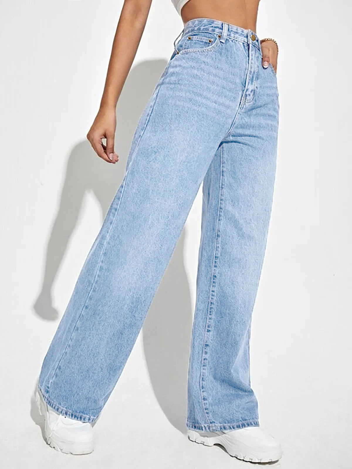2024 new women's wear European and American loose Denim wide leg pants slimming high waist all-match jeans for women - Tasawoq