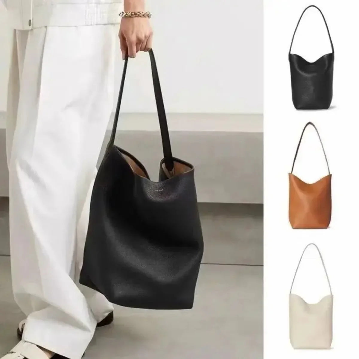 Large Capacity Women Bag Lazy Tote Leather Single Shoulder Bag Genuine Leather Handbag Casual Daypack Waist Pack Bucket Handbag - Tasawoq