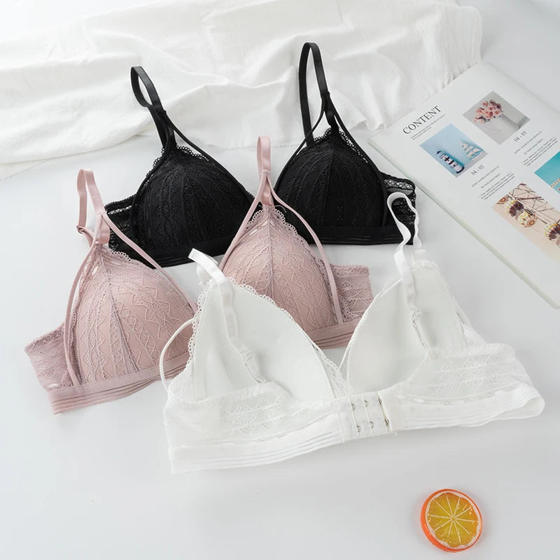 Floral Lace Bras for Women Sexy Lingerie Beauty Back Deep V Bralette Wire Free Thin Underwear Push Up Bra Female Brassiere - Tasawoq