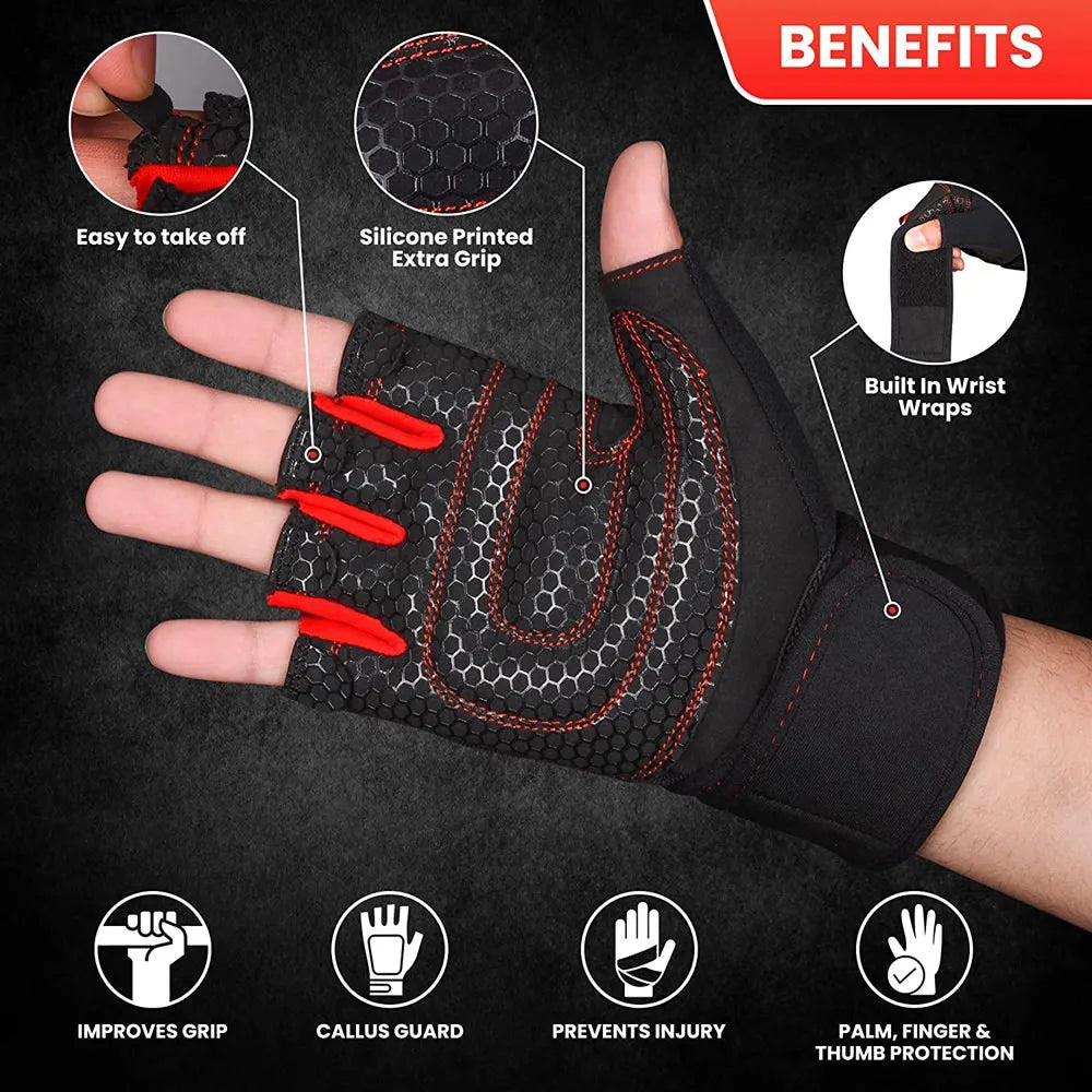 Workout Gloves for Men Women Half Finger Glove with Wrist Wrap for Sport Weight Lifting Training Bicycle Motorcyclist Gym Glove - Tasawoq