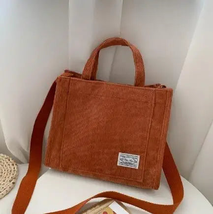 Women Handbag Simple Corduroy Portable Large Capacity HandBag Ins Fashion Trend Small Square Handbag Single Shoulder Bags - Tasawoq