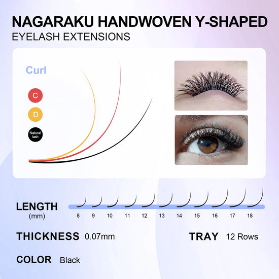 NAGARAKU YY Shape Double/Three Split Tips Triple Top Interlaced Root Eyelash Extensions Eyelashes - Tasawoq