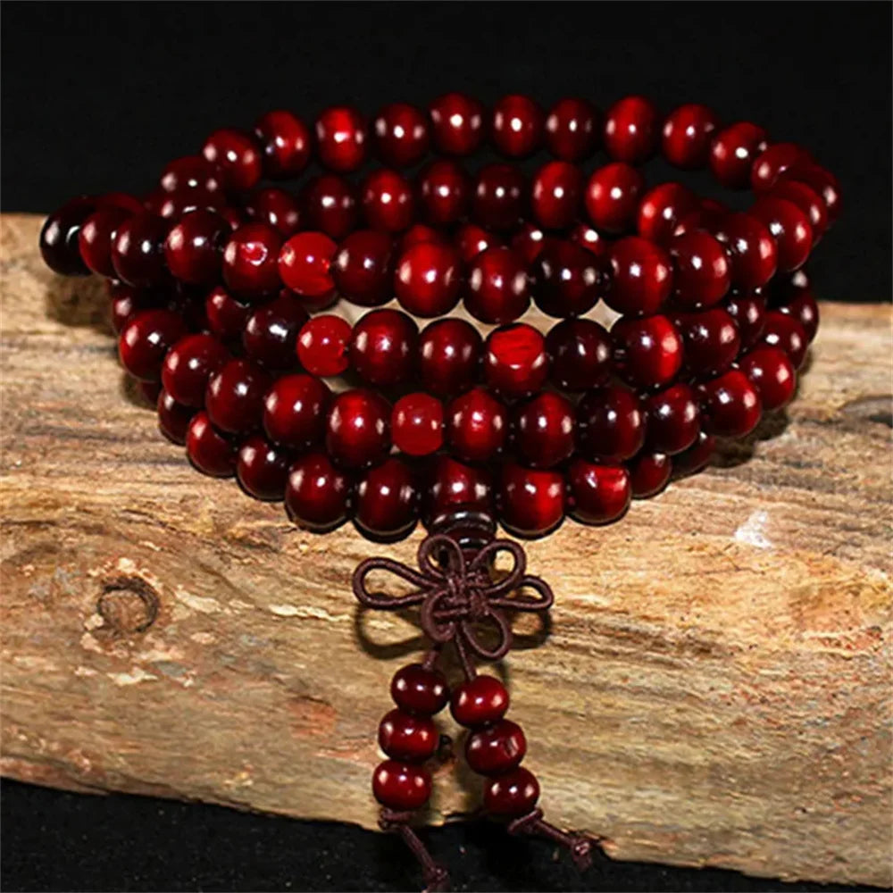 Natural Sandalwood Bracelet Men Buddhist Buddha Meditation Bead Bracelet For Women Prayer 108 Beads Rosary Hanging Decoration - Tasawoq