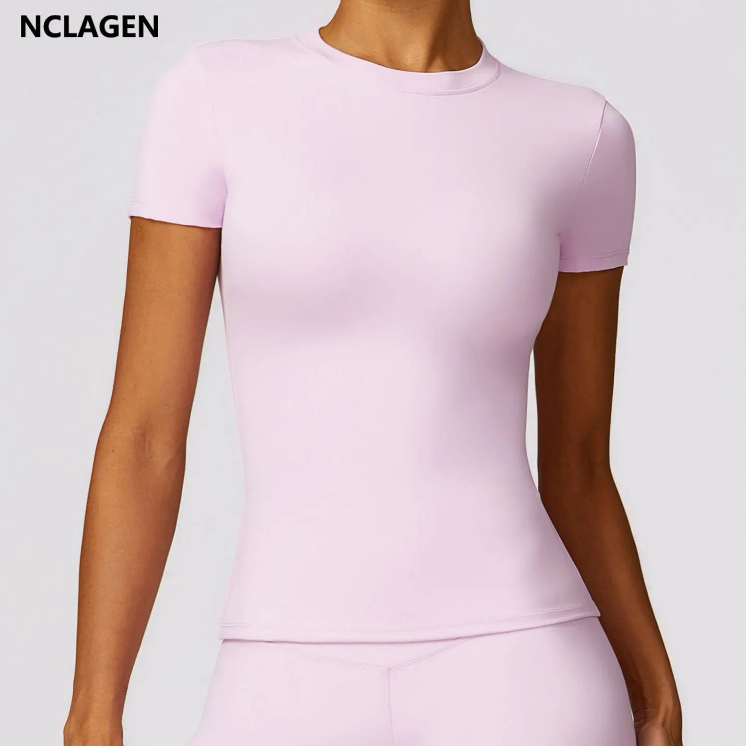 NCLAGEN Women Running Sports T Shirt Summer Short Sleeve Round Neck Breathable Stretchy GYM Yoga Slim Fitness Active Top Tee - Tasawoq