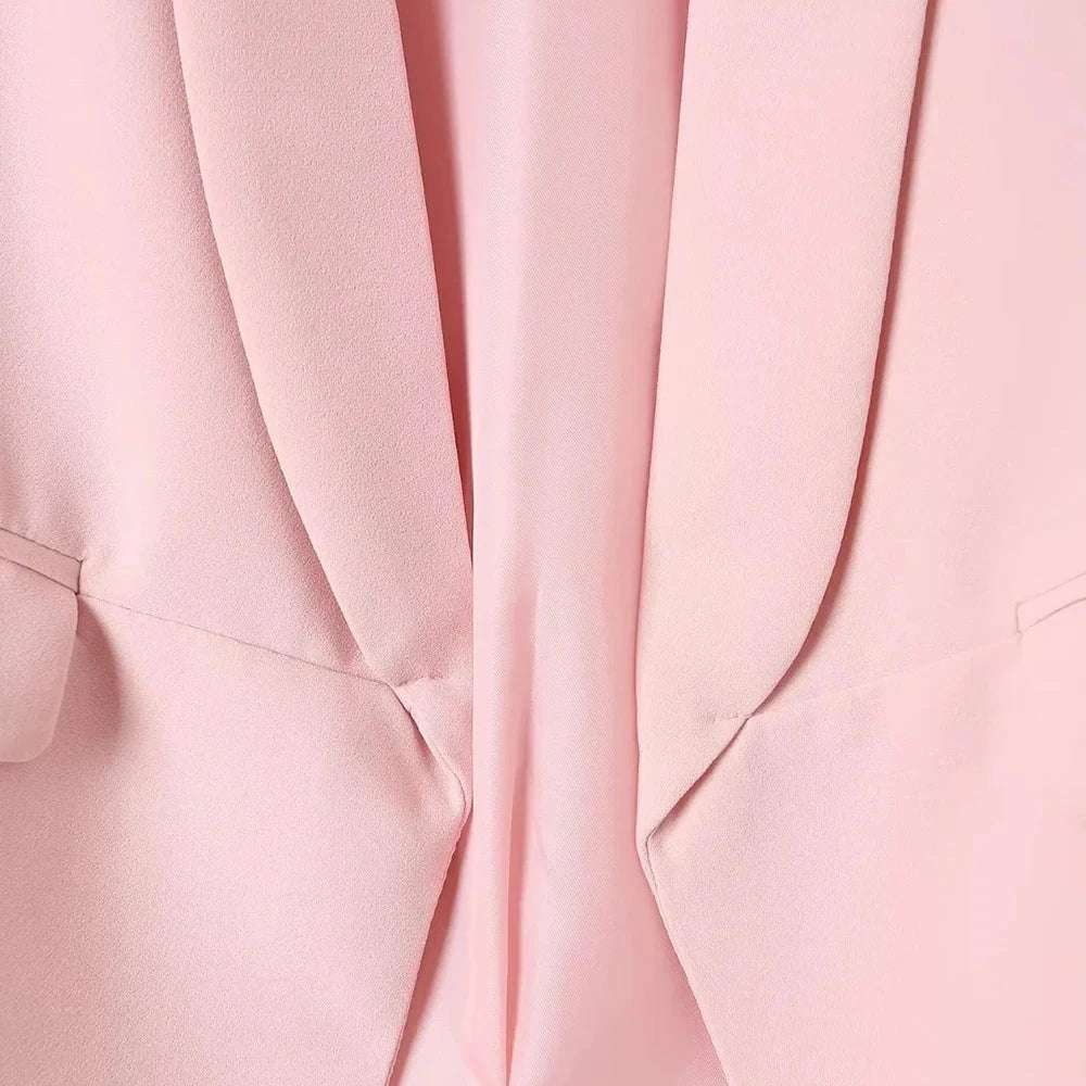 TRZA Women Fashion Office Wear Open Blazer Coat Vintage Long Pleated Sleeves Flap Pockets Female Outerwear Chic Tops - Tasawoq