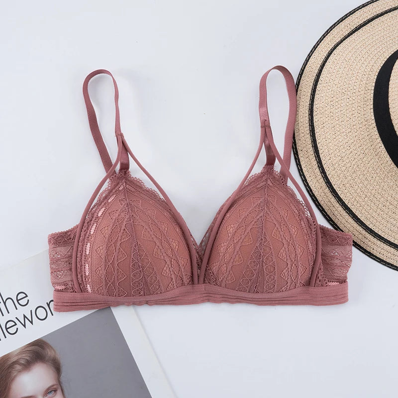 Floral Lace Bras for Women Sexy Lingerie Beauty Back Deep V Bralette Wire Free Thin Underwear Push Up Bra Female Brassiere - Tasawoq