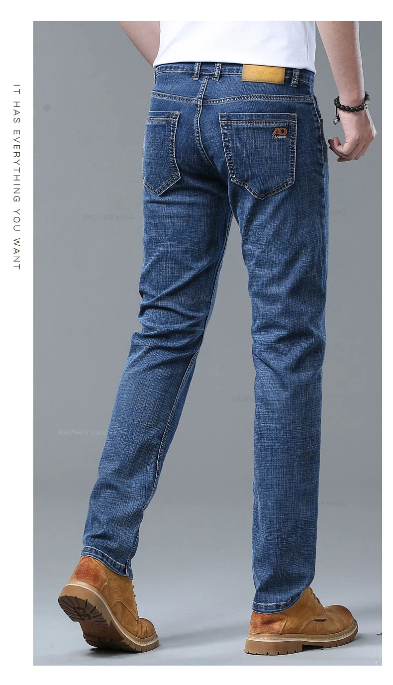 Spring Men's Light Blue Slim Jeans Stylish Casual Stretch Fabric Denim Pants Classic Trousers Smoke Gray - Tasawoq