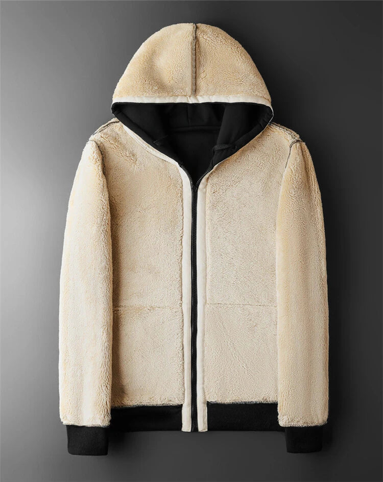 Winter Lambswool Coats Thicken Warm Jackets Long Sleeve Zipper Hoodies Casual Sports Fleece Black Coat Hooded Men Women Jacket - Tasawoq