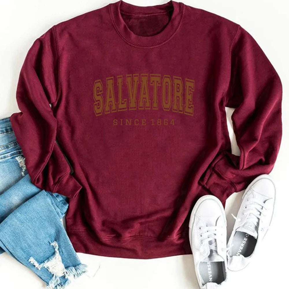 Salvatore Since1864 Sweatshirt Mystic Falls Hoodie Vampire Diaries Jumper Vintage TVD Damon Stefan Crewneck Sweatshirt Fans Top - Tasawoq