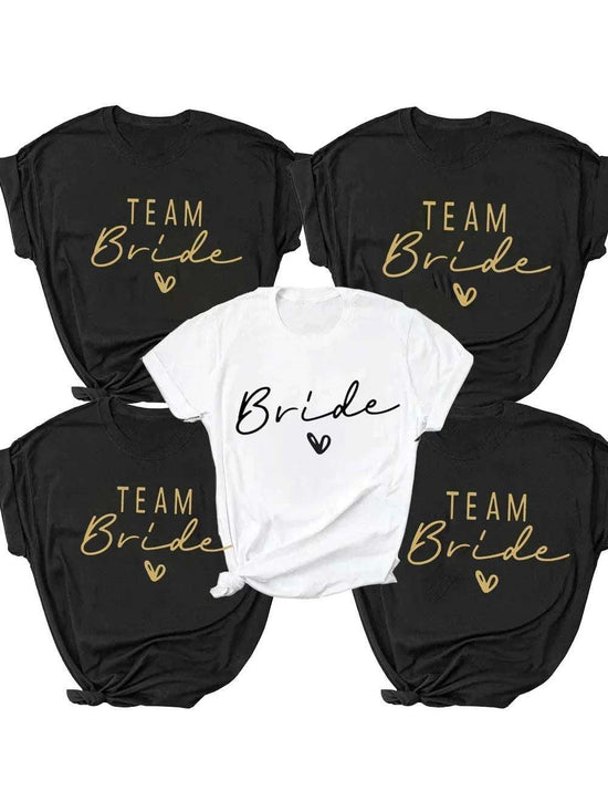Women Cotton T Shirt Team Bride Bachelorette Party Shower Hen Party Bridesmaid Print T-Shirt 2024 Girls Wedding Female Tops - Tasawoq