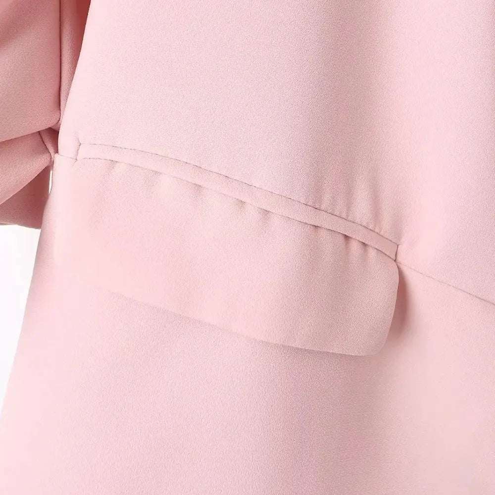 TRZA Women Fashion Office Wear Open Blazer Coat Vintage Long Pleated Sleeves Flap Pockets Female Outerwear Chic Tops - Tasawoq