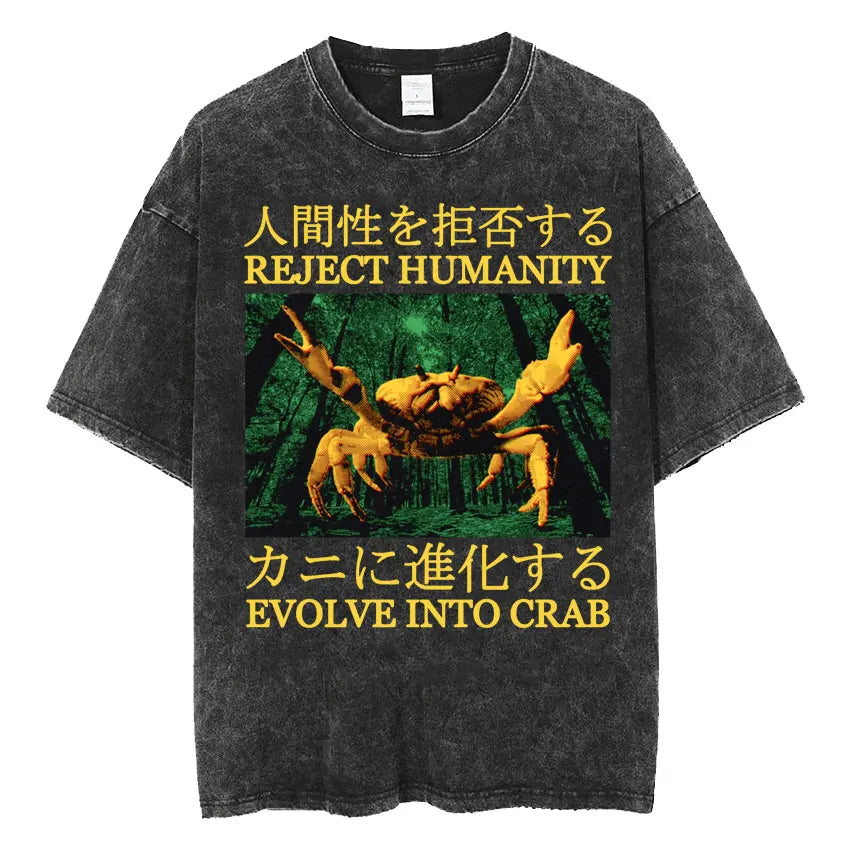 The Horrors Are Never Ending Yet I Remain Silly T-shirt Funny Japanese Style Frog Retro Washed T Shirt Men's Oversized Tees Tops - Tasawoq
