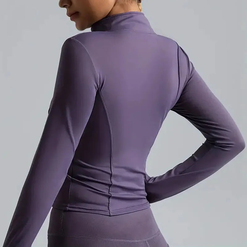 Women's Zip-Up Running Jacket Lightweight Stretchy Running Track Jacket with Thumb Holes, High Neck, Breathable Yoga Sportwear - Tasawoq