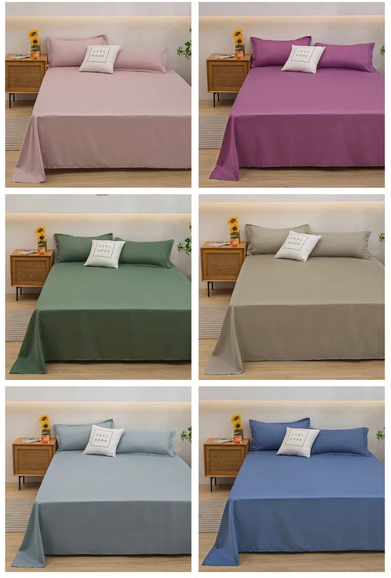 1 pc Bed Flat Sheet for Double Bed Plain Solid Color Top Sheets Single/Queen/King Flat Bedsheets Soft Home Bed Linen Sheets