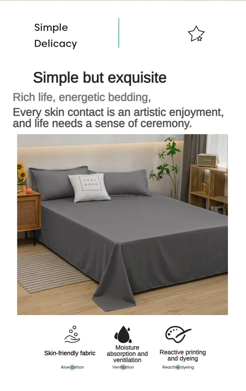 1 pc Bed Flat Sheet for Double Bed Plain Solid Color Top Sheets Single/Queen/King Flat Bedsheets Soft Home Bed Linen Sheets