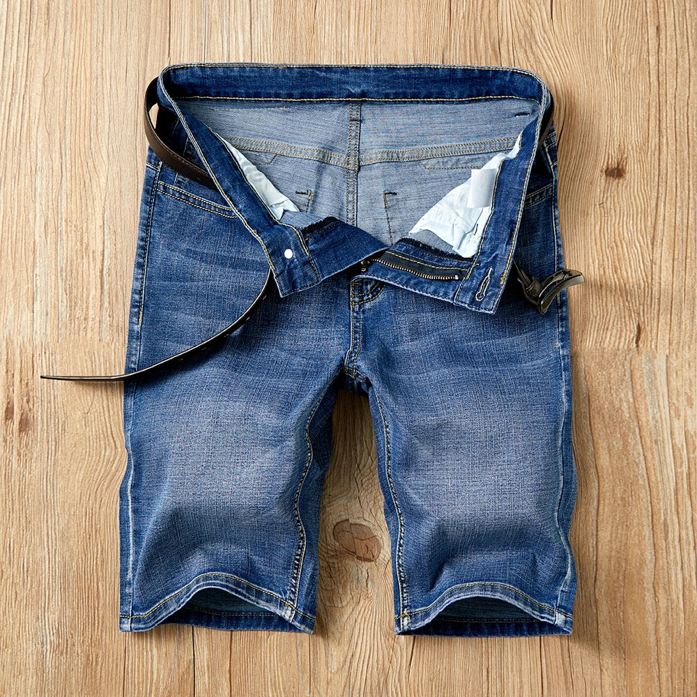Summer Shorts Jeans Men Denim Pants Stretch Dark Blue Fashion Design Men's Jeans Slim Straight Male Short Jeans Hombre - Tasawoq
