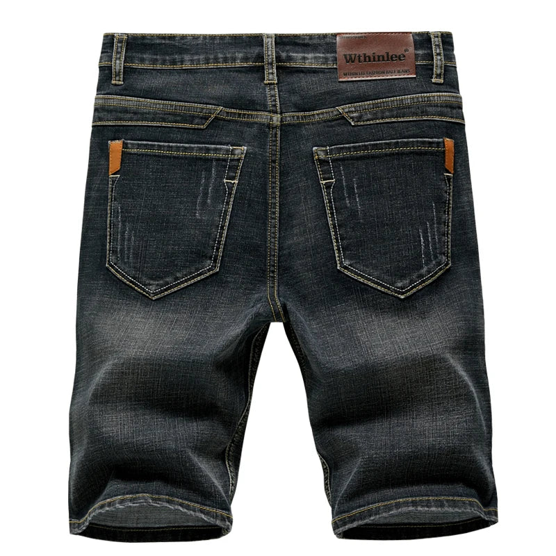 Summer Shorts Jeans Men Denim Pants Stretch Dark Blue Fashion Design Men's Jeans Slim Straight Male Short Jeans Hombre - Tasawoq