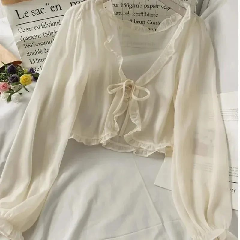Women Thin Casual Lace Bow Summer Sun Protection Clothes Female Cardigan Shirt Clothing Tops Blouse For Woman - Tasawoq