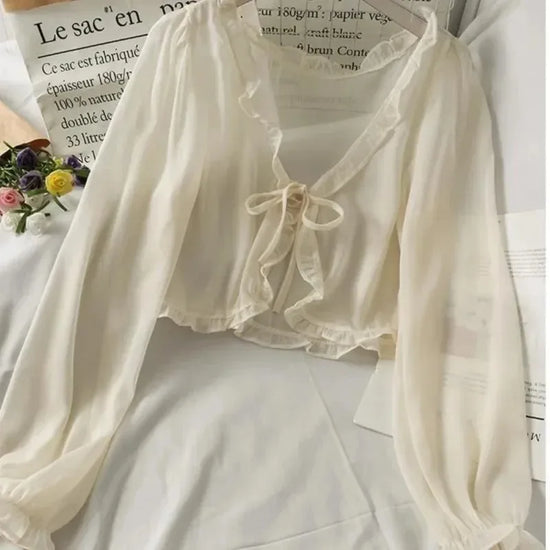 Women Thin Casual Lace Bow Summer Sun Protection Clothes Female Cardigan Shirt Clothing Tops Blouse For Woman - Tasawoq