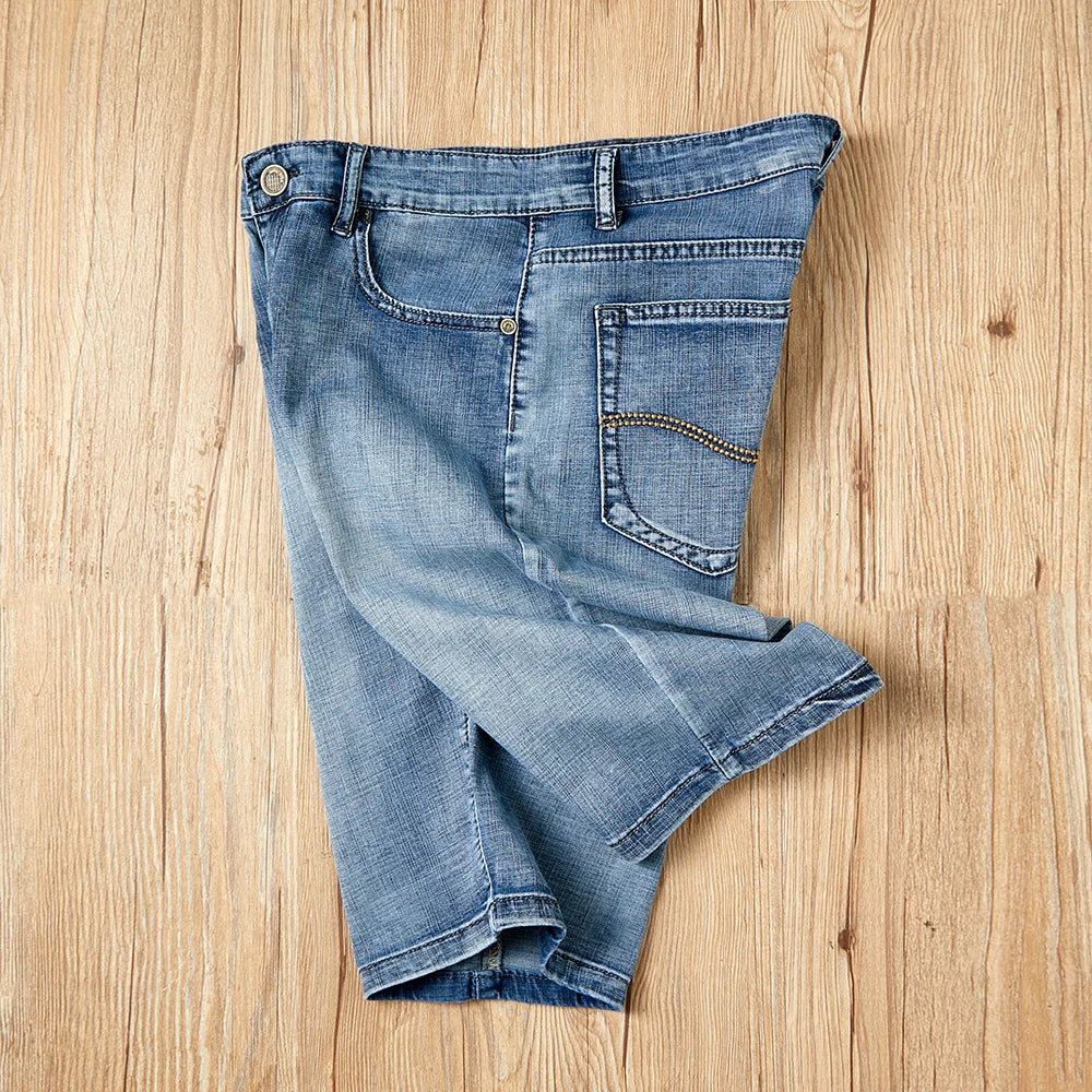 Summer Shorts Jeans Men Denim Pants Stretch Dark Blue Fashion Design Men's Jeans Slim Straight Male Short Jeans Hombre - Tasawoq