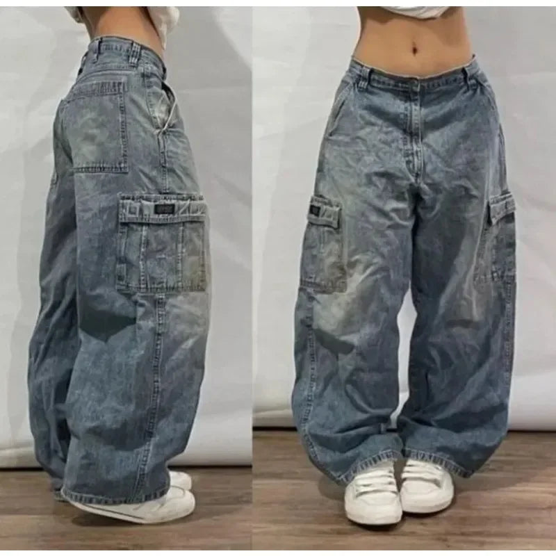 2024 New American Trend Retro Hip-hop Embroidery Pattern Baggy Jeans For Men And Women Y2K Harajuku Gothic Wide Pants Streetwear - Tasawoq