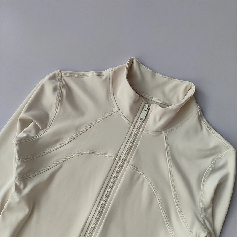 Yoga Suit Women's High-end Standing Collar Long Sleeved Sports Jacket Running Training Fitness Top Windproof Running Suit - Tasawoq