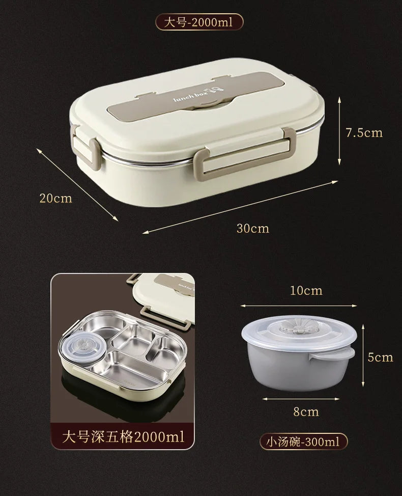 304 Stainless Steel Insulated Lunch Box Office Workers Sealed Portable Lunch Box with Bag Students Kids Commercial Bento Box Set