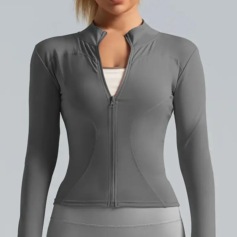 Women's Zip-Up Running Jacket Lightweight Stretchy Running Track Jacket with Thumb Holes, High Neck, Breathable Yoga Sportwear - Tasawoq