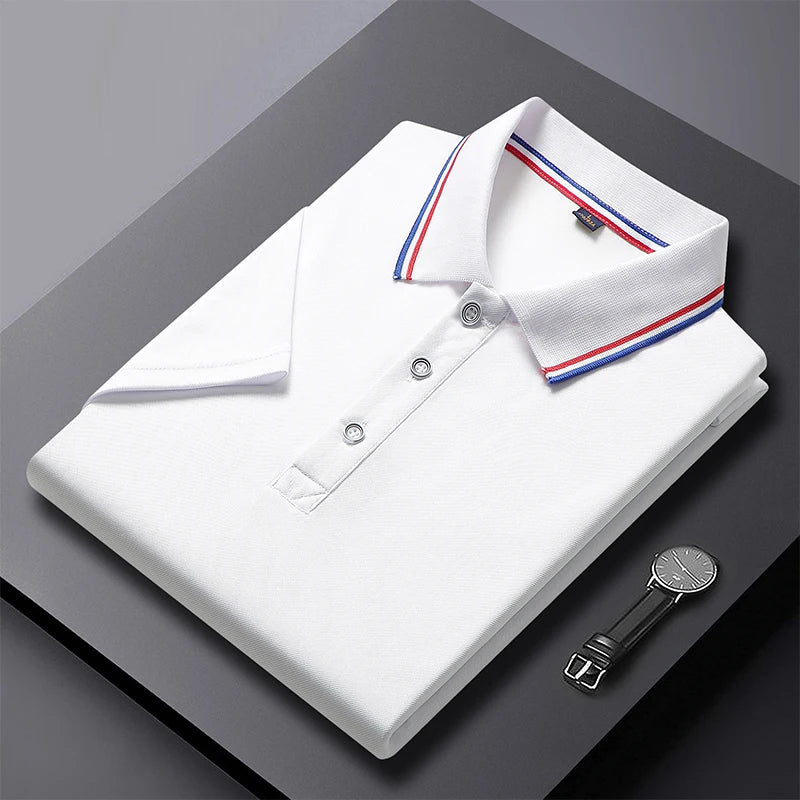 2024 Solid Color Polo Shirt Men's Business Polo Collar Half sleeved Top 2024 Summer Casual Short sleeved T-shirt for Men an - Tasawoq