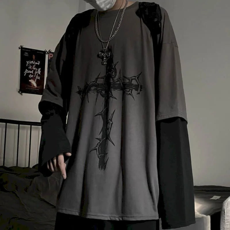 Men T Shirts autumn men Clothes anime casual Long Sleeved Oversized Y2K T-Shirt Harajuku Streetwear Academia Hip Hop tee tops - Tasawoq