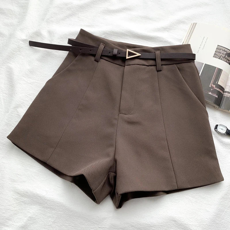 ITOOLIN Casual Women's Shorts A-line High Waist Short Chic Office Lady Shorts With Belted Vintage Female Trousers Spring Summer - Tasawoq