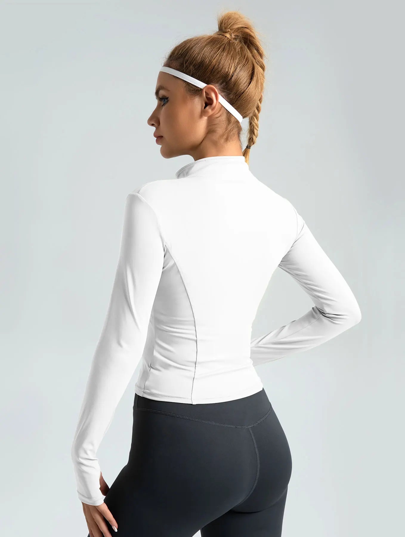 High Quality Waist Slimming Training Tops Women's Tight Stand Collar Full Zipper long Sleeves Fitness Running Yoga shirts - Tasawoq