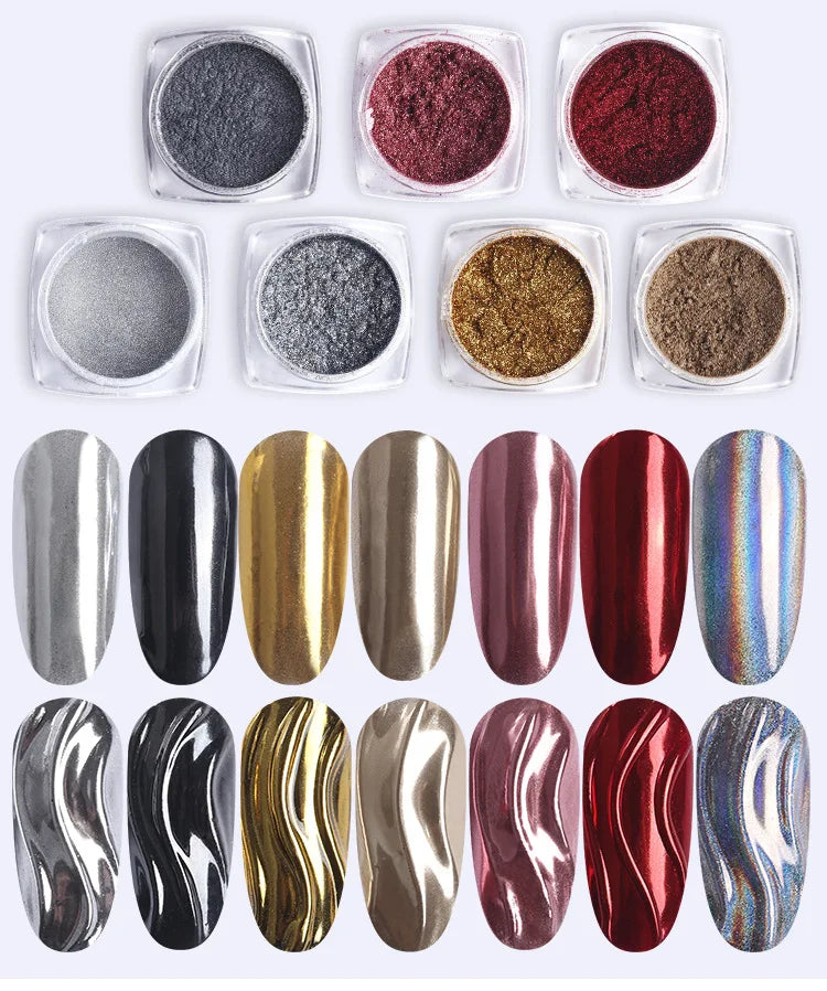 Nail Art Mirror Glitter Powder Rose Gold Silver Metallic Effect Nail Glitters For Nails UV Gel Polish Nails Chrome Pigment Decor - Tasawoq