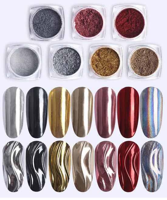 Nail Art Mirror Glitter Powder Rose Gold Silver Metallic Effect Nail Glitters For Nails UV Gel Polish Nails Chrome Pigment Decor - Tasawoq