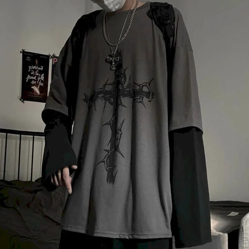 Men T Shirts autumn men Clothes anime casual Long Sleeved Oversized Y2K T-Shirt Harajuku Streetwear Academia Hip Hop tee tops - Tasawoq