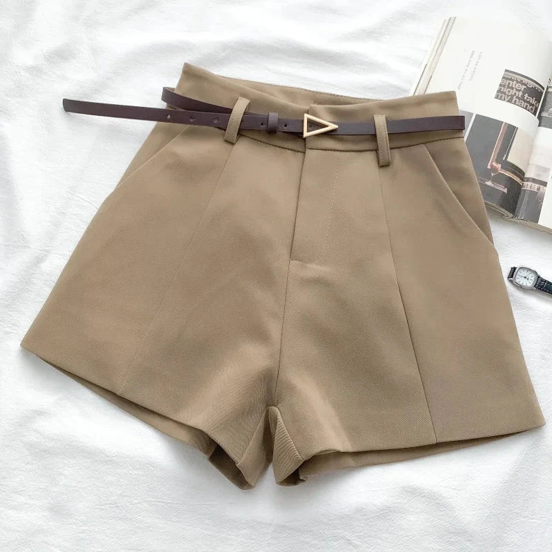 ITOOLIN Casual Women's Shorts A-line High Waist Short Chic Office Lady Shorts With Belted Vintage Female Trousers Spring Summer - Tasawoq